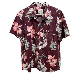 AMERICAN EAGLE MENS TROPICAL BUTTON UP RESORT 100% COTTON MAROON SHIRT SIZE XL
